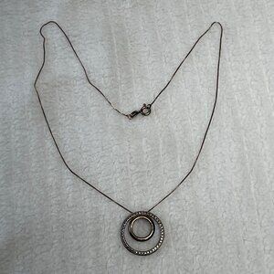 Vintage 925 Sterling Silver Italy Necklace & China Round Pendant Diamond
